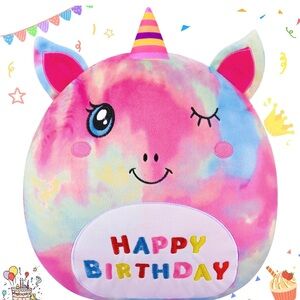 Happy Birthday Unicorn 15” Plush Pillow Wink Cute Stuffed Animal Soft Toy